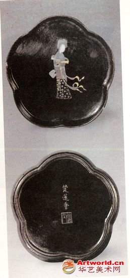 王世襄收藏的黑漆嵌螺钿“楚莲香”小盘