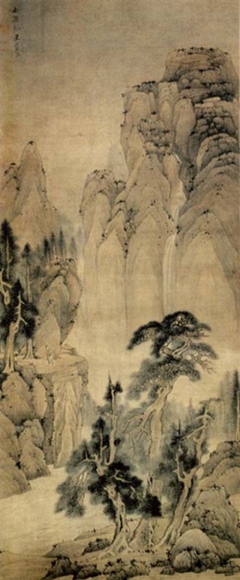 明--松岩观瀑图轴