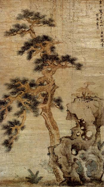 明--松石灵芝图轴