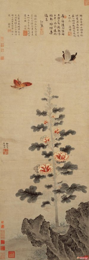 明 戴进《葵石蛱蝶图》