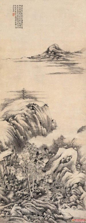 清 方士庶《崖顶松庵图》