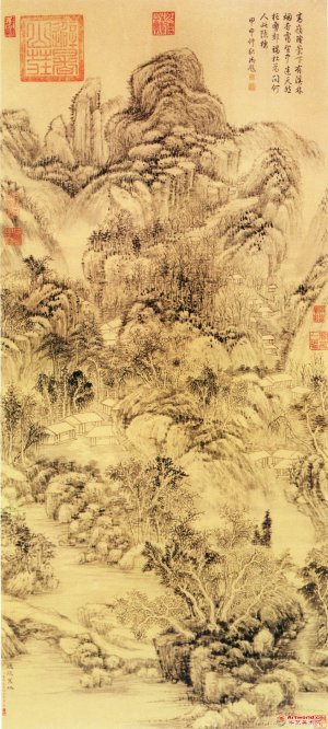 清 董邦达《烟磴寒林图》