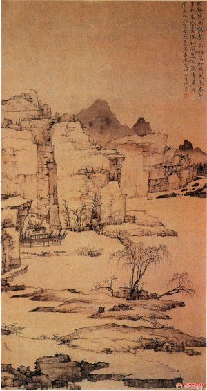 清 弘仁《雨余柳色图》