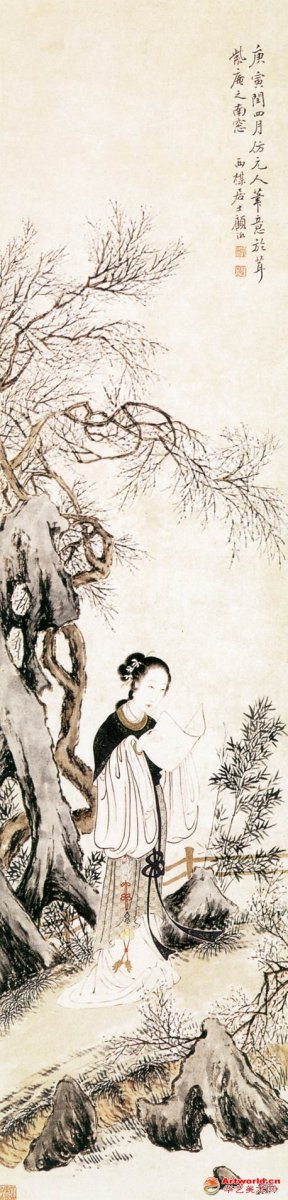 清 顾洛《梅边吟思图》