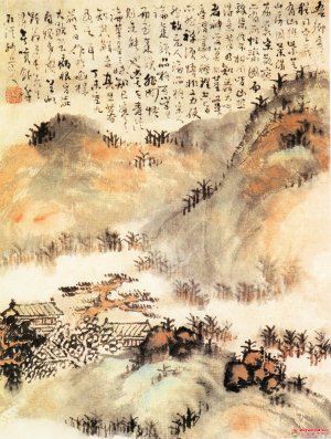 清 髡残《松岩楼阁图》