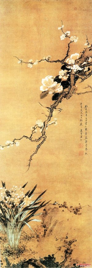 清 姜泓《水仙茶梅图》
