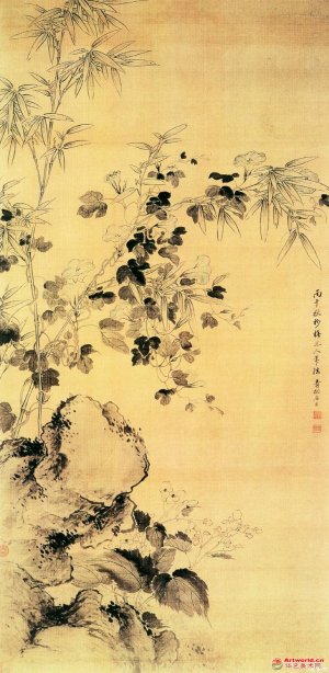 清 蒋廷锡《海棠牵牛图》