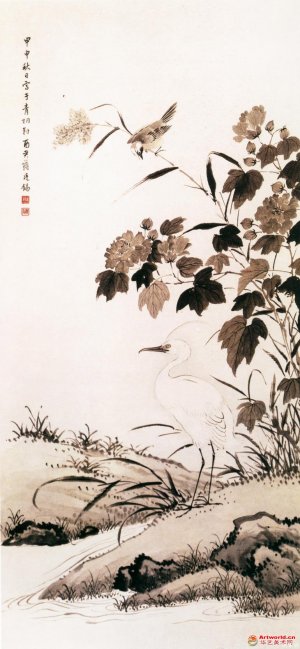 清 蒋廷锡《芙蓉鹭鸶图》
