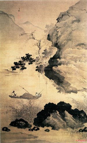 明 蒋嵩《渔舟读书图》