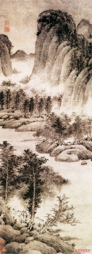 明 金汝潜《林荫对话图》