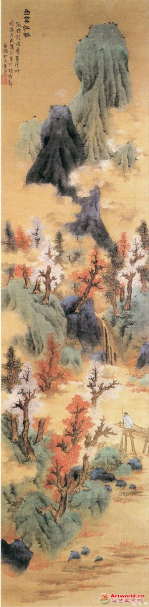 明 蓝瑛《白云红树图》