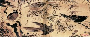 明 林良《灌木集禽图》