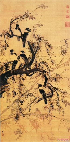 明 林良《秋林聚禽图》