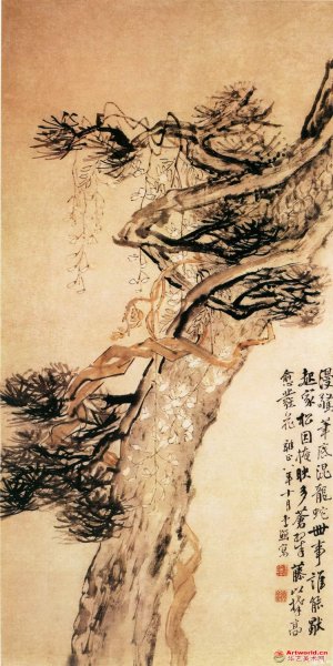  清 李鱓《松藤图》 