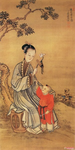 清 冷枚《连生贵子图》