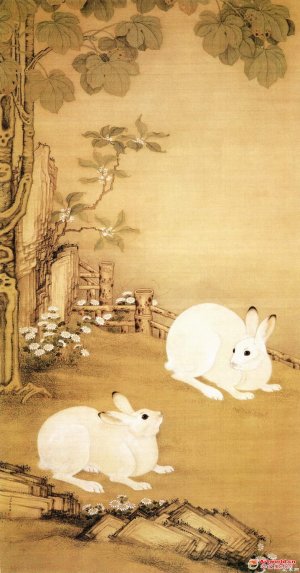 清 冷枚《梧桐双兔图》