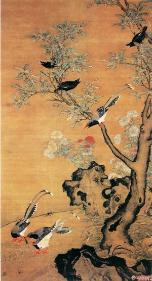 明 吕纪《桂菊山禽图》