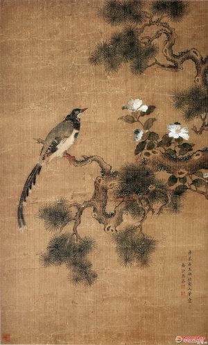 清 马荃《苍松寿带图》