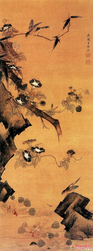 明 王维烈《菱塘哺雏图》