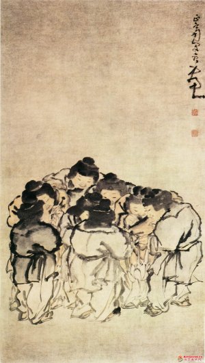 清 闵贞《八子观灯图》
