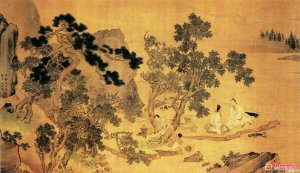 明 仇英《松溪论画图》