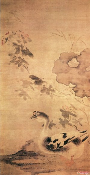 明 孙隆《芙蓉游鹅图》