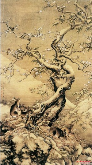 清 沈铨《雪中游兔图》