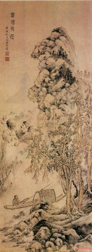 明 沈士充《寒塘渔艇图》