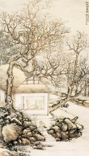 蔡嘉《秋夜读书图》