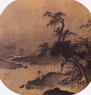 夏圭：《临流抚琴图》
