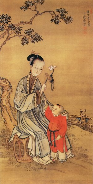 冷枚《连生贵子图》