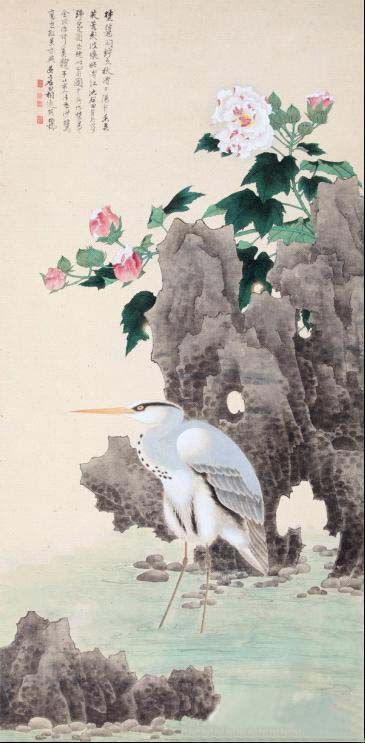 谢稚柳早年工笔花鸟巨制《拒霜沙鹭》亮相歌德