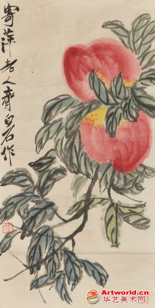 齐白石 双寿图 设色纸本 镜心 68×33.8cm