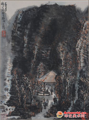 李可染 秋林小憩 设色纸本 镜心 46×34cm