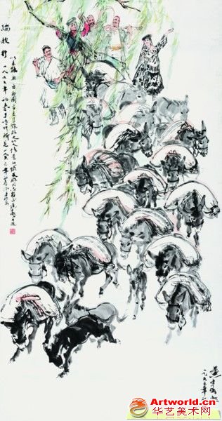 黄胄踏歌行179×96.5cm设色纸本立轴