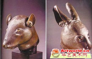 此次将回国的鼠首、兔首，为北京圆明园流失的十二生肖青铜像中的两件