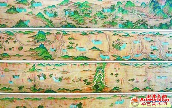  30米巨制绢本青绿山水地图手卷《蒙古山水地图》