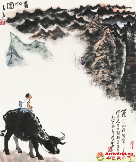 李可染 《看山图》 设色纸本镜心70×59cm  成交价：862.5万元