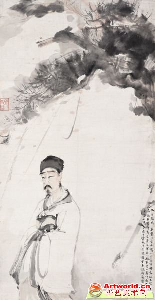 Lot134 傅抱石《松下高士图》 1947年作 纸本立轴 67×33cm 说明：上款“壮翁”即乔大壮先生。近代词人、篆刻家。周恩来秘书。 成交价：RMB 540.5万元