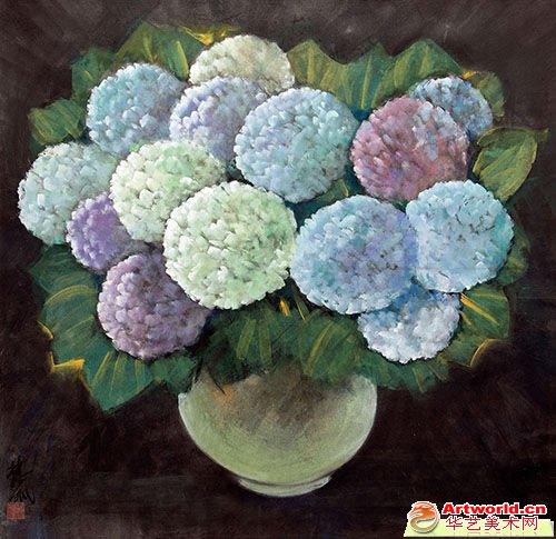 Lot7542 林风眠 绣球花 彩墨纸本 68.5×70cm 成交价：6,095,000元