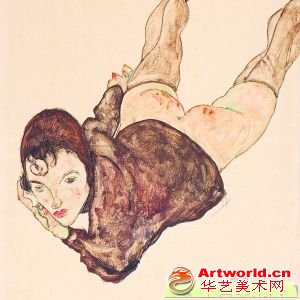 埃贡·席勒Egon Schiele1916年水彩作品《斜躺的女人》