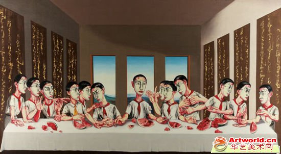 曾梵志(1964年生)《最后的晚餐》，2001年作，油彩画布，220x395。资料图